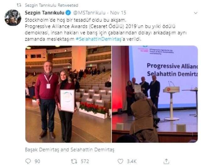 Selahattin Demirtaş'a 'Siyasi Cesaret' ödülü verildi