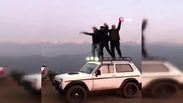 'Bu dağlara ne biz ne de Lada dayanamaz' dediler, jip üstünde tulum eşliğinde horon oynadılar 'Bu dağlara ne biz ne de Lada dayanamaz' dediler, jip üstünde tulum eşliğinde horon oynadılar