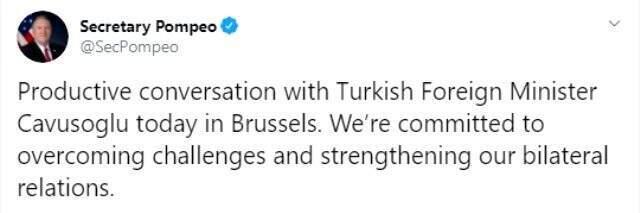 ABD Dışişleri Bakanı Pompeo: Türkiye ile ilişkileri güçlendirmekte kararlıyız
