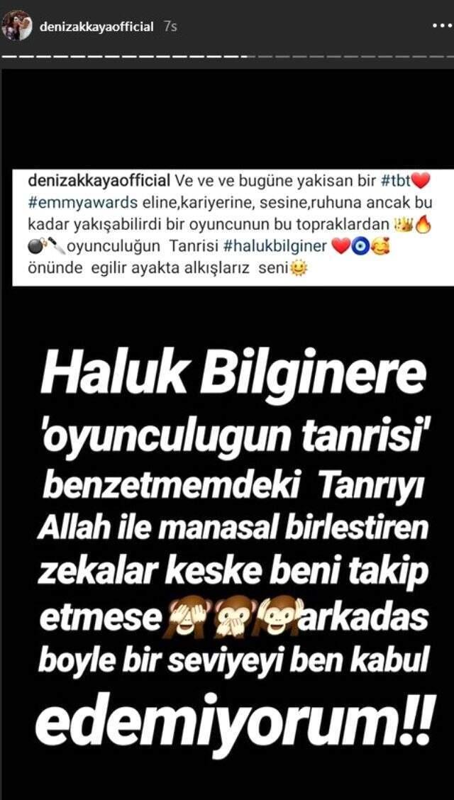 Haluk Bilginer'e 'Oyunculuğun tanrısı' benzetmesini yapan Deniz Akkaya'ya tepki yağdı