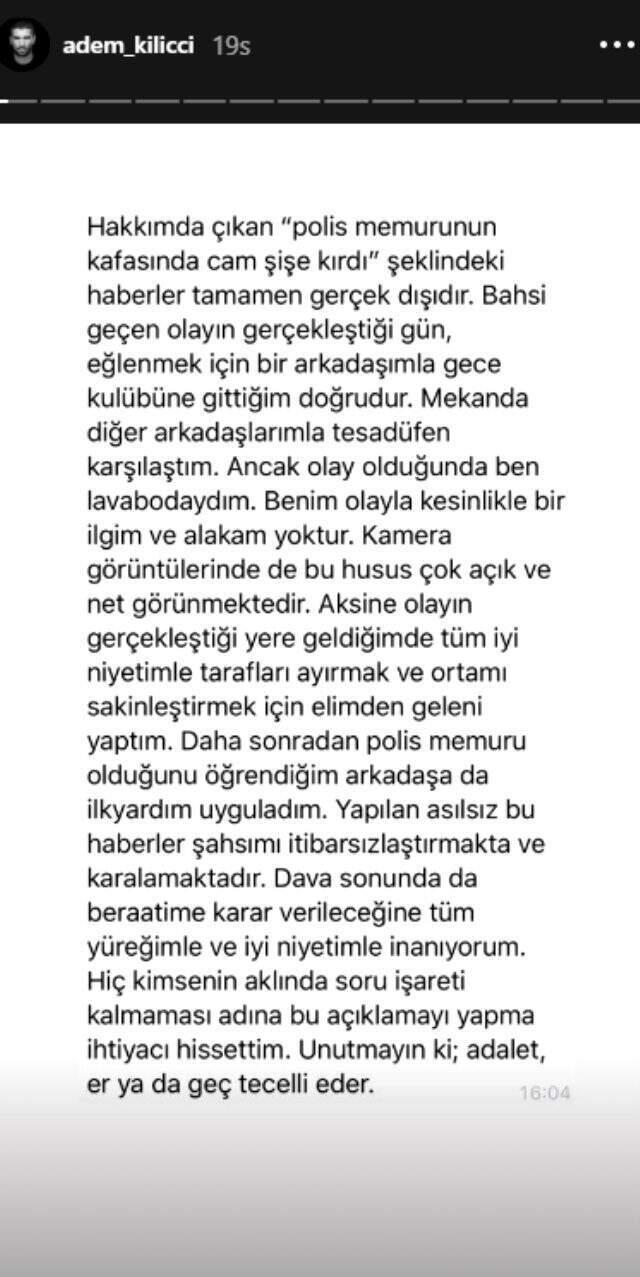 Polis memurunun kafasında şişe kırdığı iddia edilen Survivor Adem Kılıççı'dan ilk açıklama