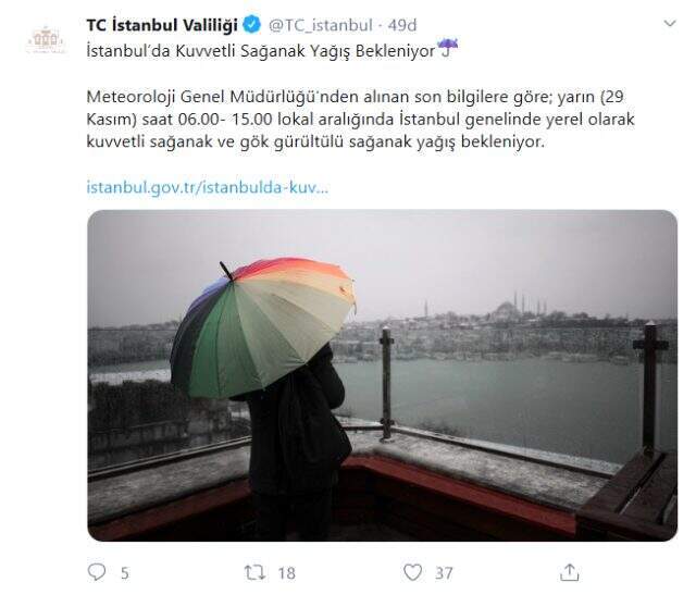 Meteoroloji ve AKOM'un ardından İstanbul Valiliği'nden sağanak yağış uyarısı