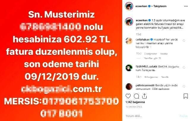 Ece Erken, oturmadığını iddia ettiği evine gelen faturayı gelince öfkeden deliye döndü