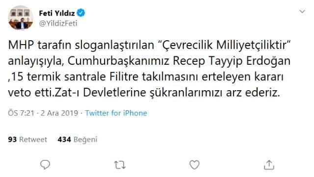 Filtre yasasına 'Evet' diyen MHP ve AK Parti'den yasayı veto eden Cumhurbaşkanı Erdoğan'a teşekkür