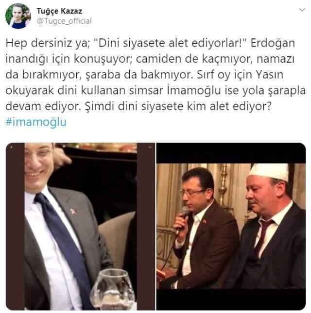 Eski manken Tuğçe Kazaz, içki masasında görüntülenen Ekrem İmamoğlu'na tepki gösterdi