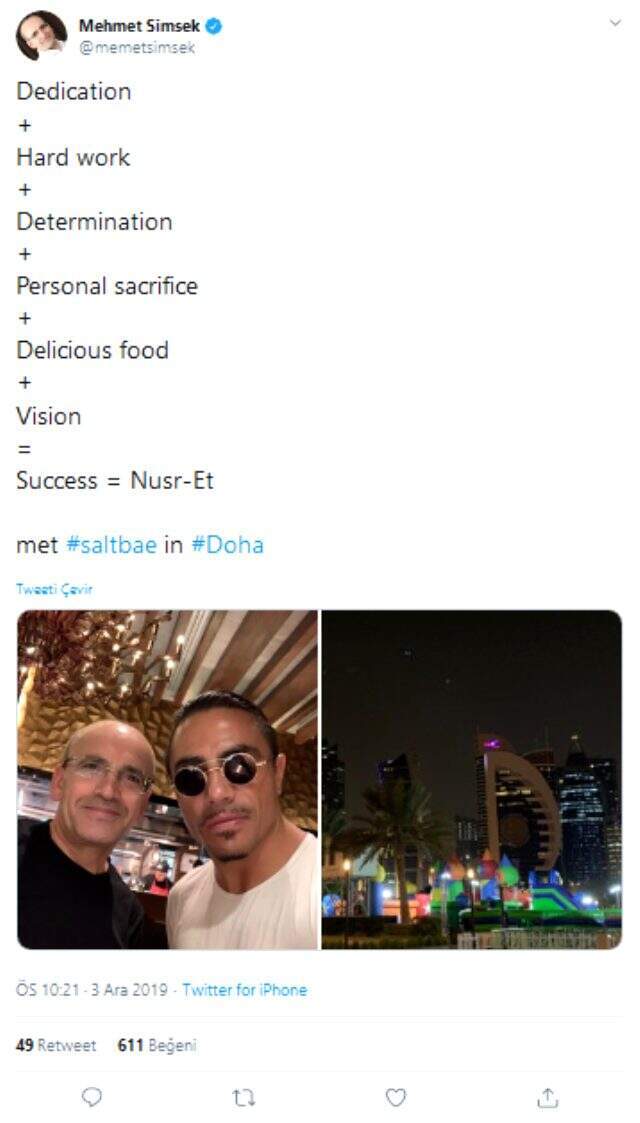 Adı Babacan'ın partisiyle anılan Mehmet Şimşek, Doha'da Nusret'le çektirdiği fotoğrafı paylaştı