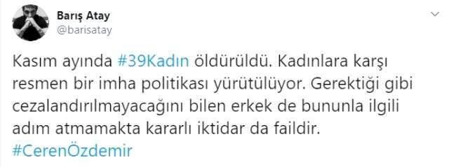 Ünlü isimler, Ceren Özdemir öldürülmesine tepki gösterdi