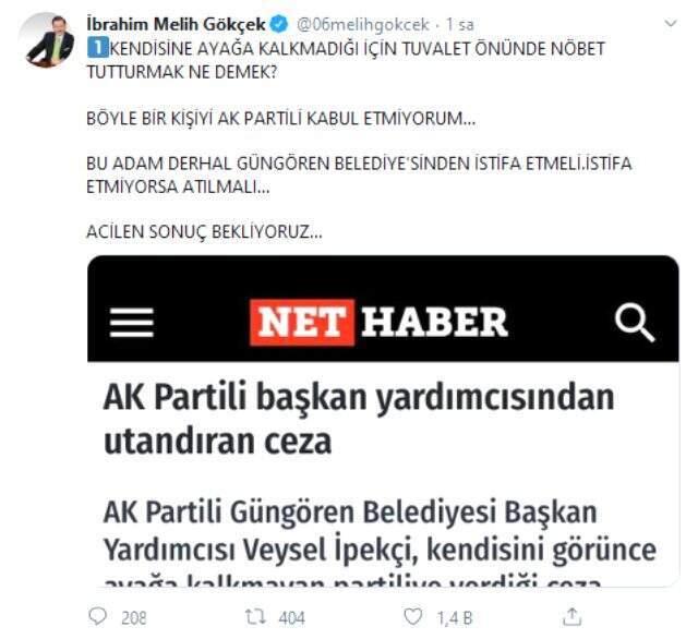 AK Partili belediyede işçiye verilen ayağa kalkma cezasına bir tepki de Melih Gökçek'ten: Bu adamı acilen partiden atın