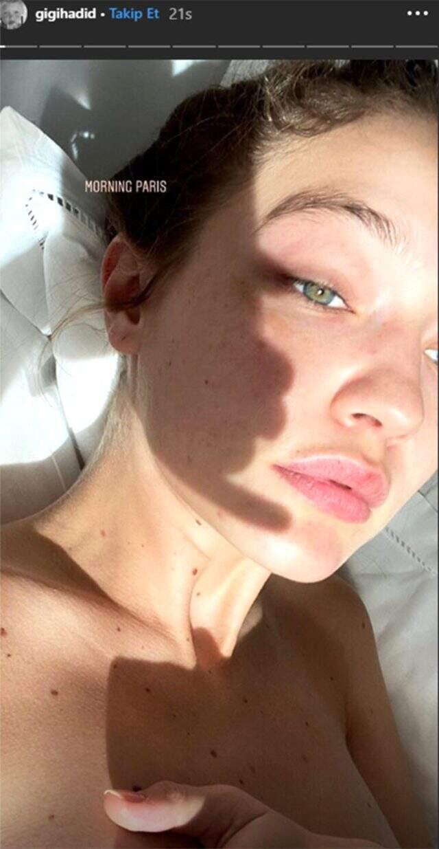 Gigi Hadid, yatakta verdiği üstsüz poz ile gündeme geldi