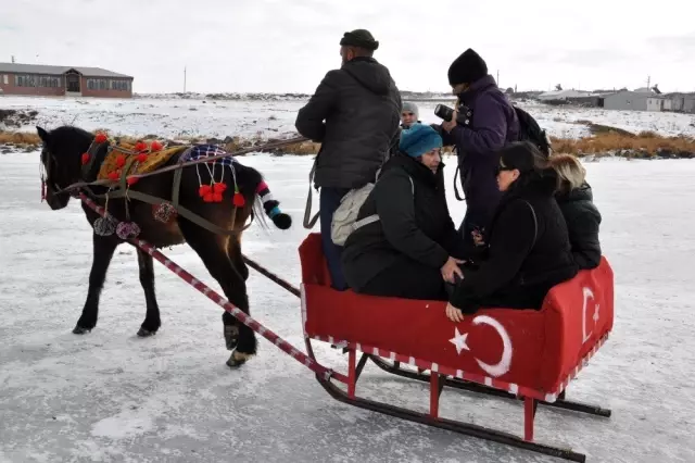 Atlı kızaklar Çıldır Gölü'ne indi Atlı kızaklar Çıldır Gölü'ne indi