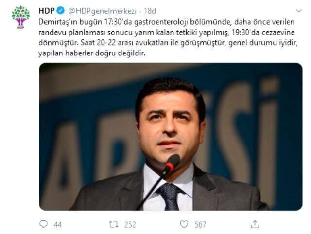 HDP'den Selahattin Demirtaş'ın sağlık durumuyla ilgili açıklama: Genel durumu iyidir