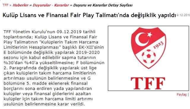 TFF'den son dakika transfer harcaması açıklaması!