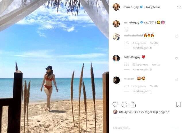 Mine Tugay'ın bacak dekolteli pozu Instagram'ı yıktı geçti