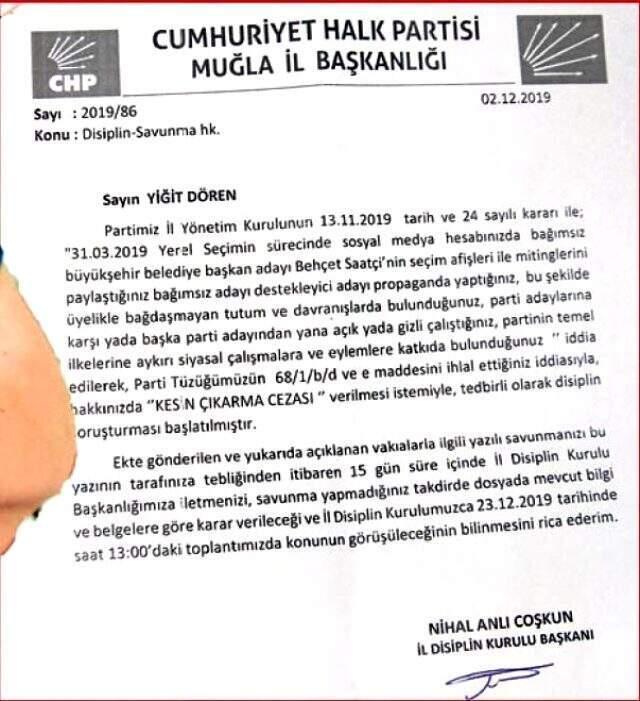CHP, istifa eden ünlü oyuncu Yiğit Dören'den ihraç istemiyle savunma istedi
