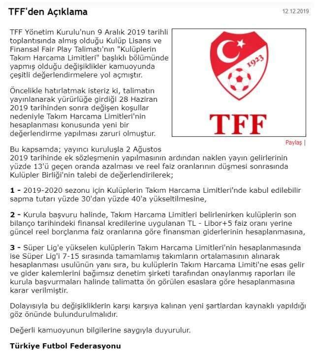 Kulupler Birligi Istedi Tff Yuzde 30 Dan Yuzde 40 A Yukseltti Spor