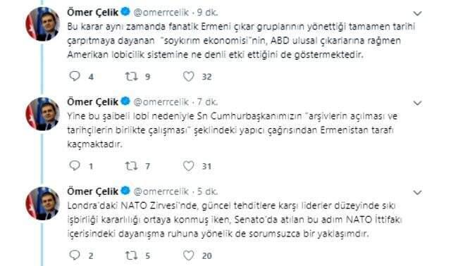 ABD Senatosu'nun 'soykırım' kararına bir tepki de Ömer Çelik'ten geldi