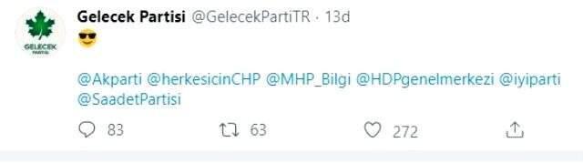 Ahmet Davotoğlu'nun partisinden diğer partilere emojili mesaj