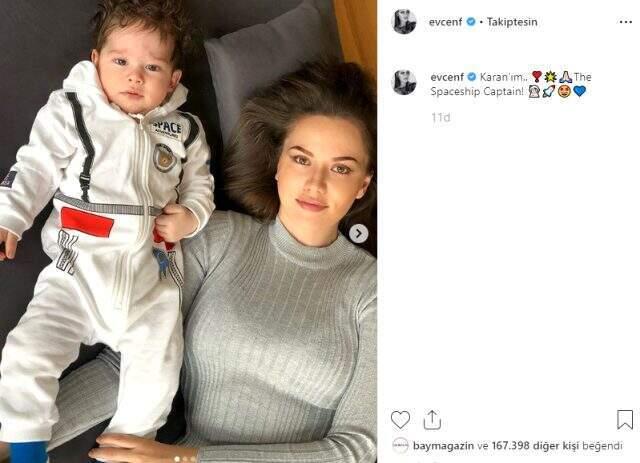 Fahriye Evcen oğlu Karan'ın yüzünün göründüğü fotoğrafı ilk kez paylaştı