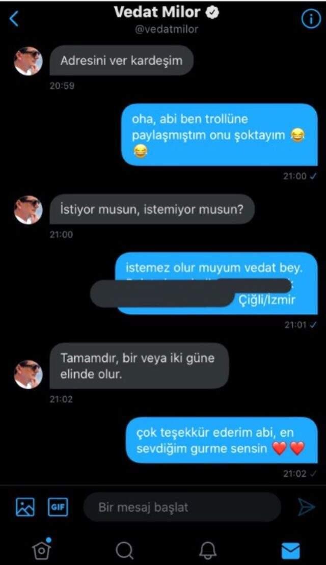 Ünlü gurme Vedat Milor, takipçisine kargoyla konserve gönderdi