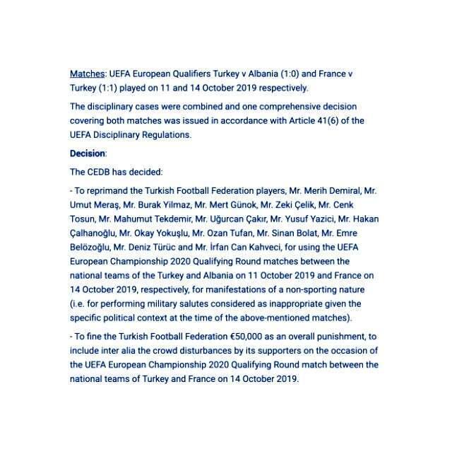 UEFA, Milli Takım için asker selamı kararını açıkladı