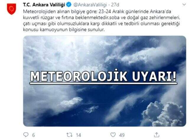 Ankara Valiliği'nden fırtına uyarısı: 2 gün boyunca etkili olacak