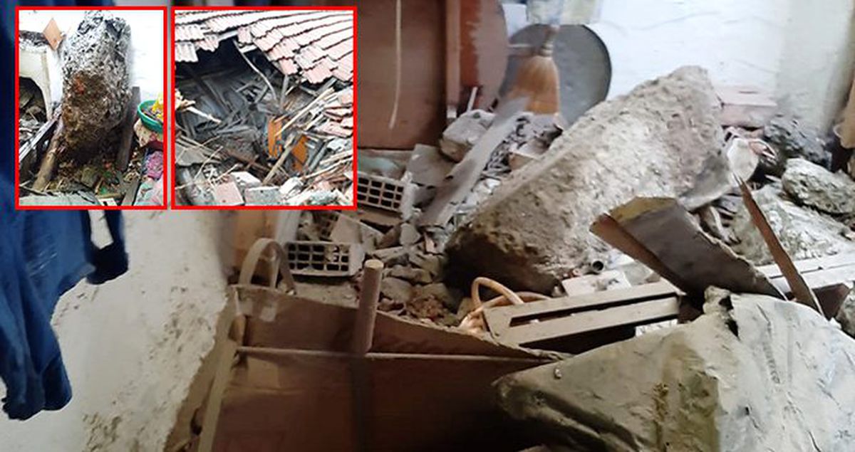 Çorum'da yamaçtan kopan kayalar iki eve isabet etti