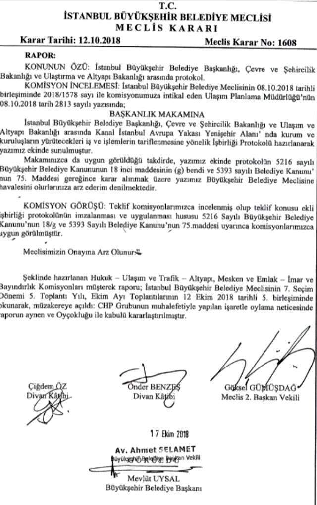 Ekrem İmamoğlu'nu zora sokacak Kanal İstanbul belgesi! Tevfik Göksu, İBB Meclisi'nin kararını paylaştı