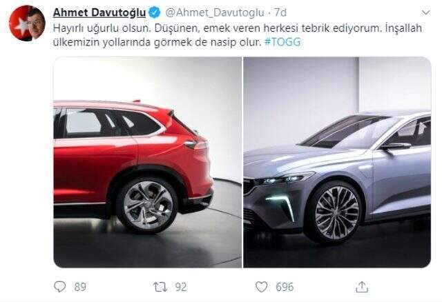 Ahmet Davutoğlu'ndan yerli otomobil paylaşımı: İnşallah ülkemizin yollarında görmek de nasip olur