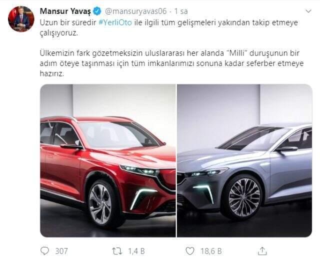 Mansur Yavaş'tan yerli otomobil paylaşımı: Tüm imkanlarımızı seferber etmeye hazırız.
