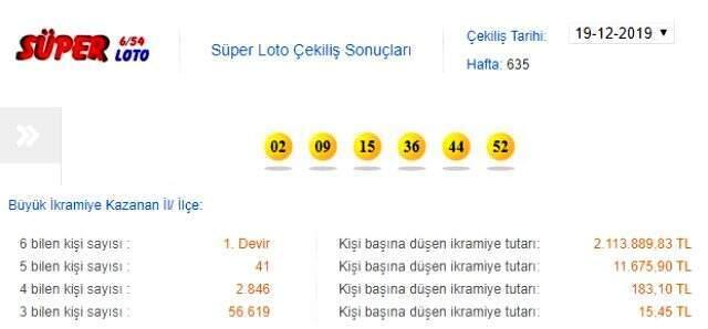 Süper Loto sonuçları 26 Aralık 2019 - MPİ Süper Loto 636.hafta