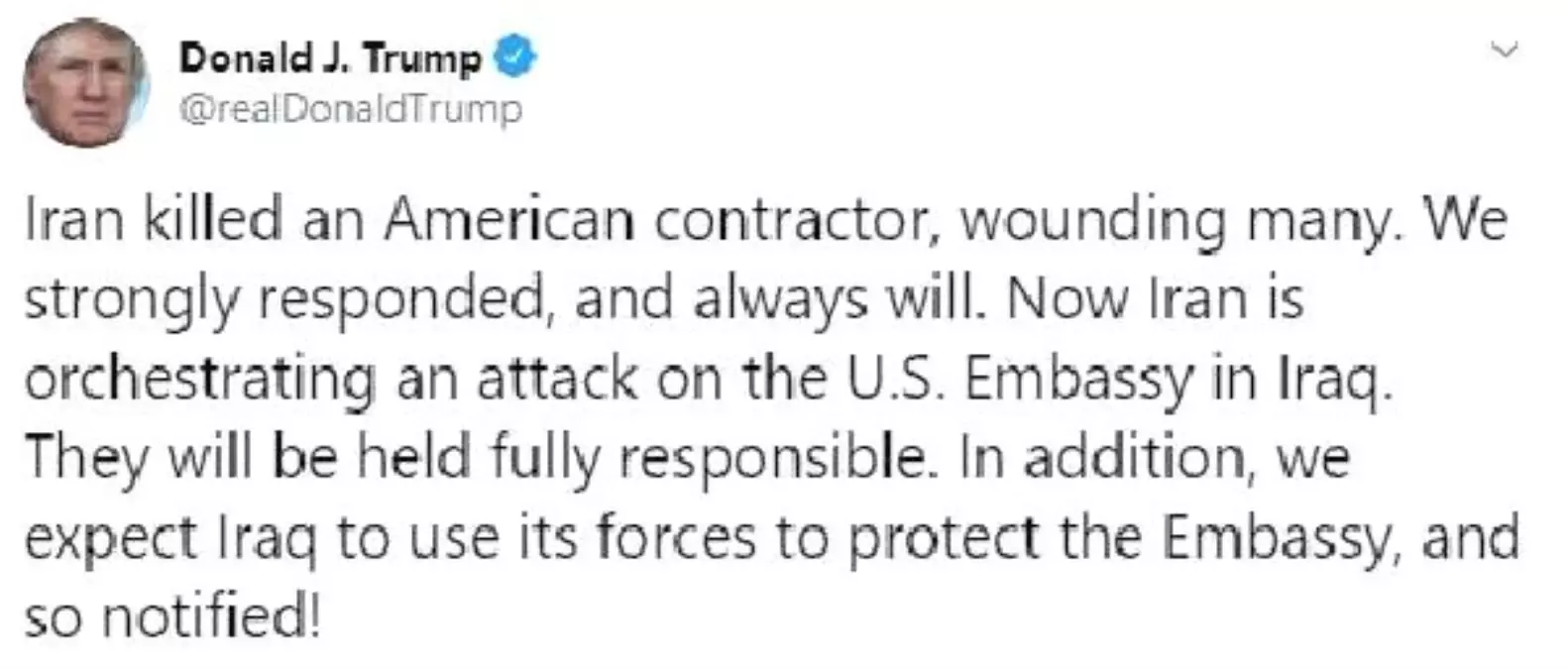 Trump, Irak'taki protestolardan İran'ı sorumlu tuttu