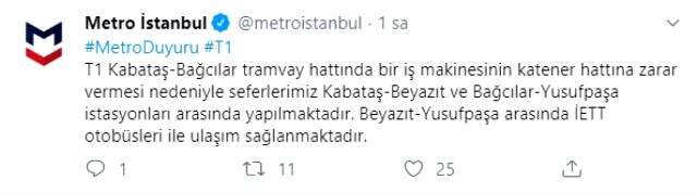 Kabataş-Bağcılar tramvay hattının ketener teli zarar gördü, seferler aksadı