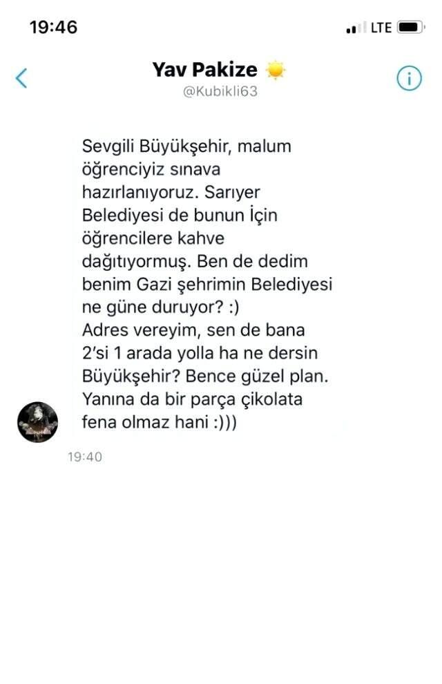 YKS'ye hazırlanan genç kızın sıcak çikolata talebine belediye hediyeyle cevap verdi.