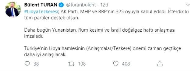 Libya tezkeresi oylanırken Bülent Turan Twitter'dan duyurdu: Tezkere 325 oyla kabul edildi