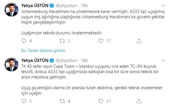 THY uçağı kalkıştan kısa bir süre sonra arızalandı.