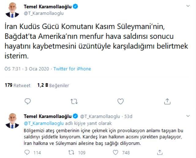 Karamollaoğlu'ndan Süleymani mesajı: Hayatını kaybetmesini üzüntüyle karşıladım