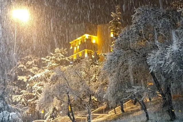 Gümüşhane'de etkili kar yağışı vatandaşları sokağa döktü