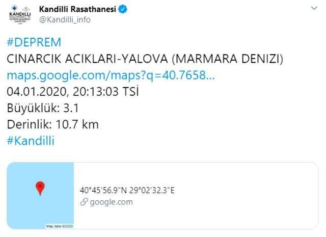 Son Dakika: Marmara Denizi'nde 3.1 büyüklüğünde deprem!
