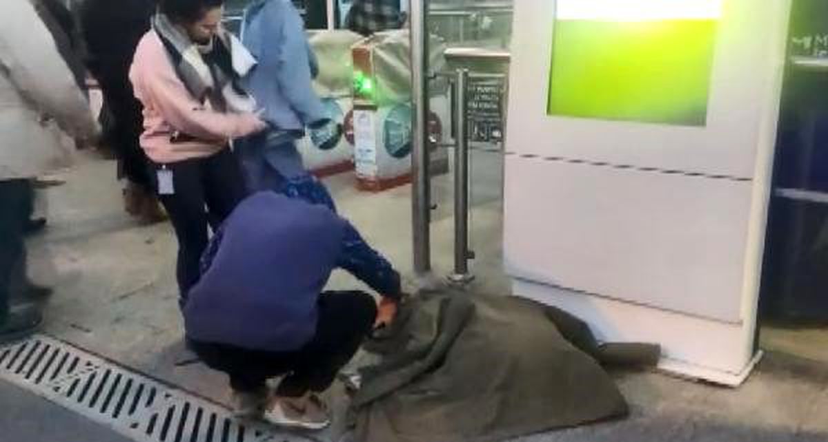 Liseli genç soğuktan titreyen köpeği montuyla örttü