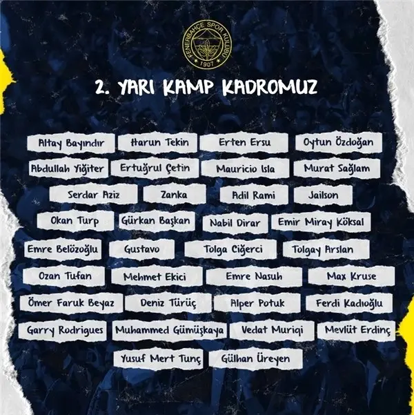 Fenrebahçe'nin kamp kadrosu belli oldu! Fenrebahçe'nin kamp kadrosu belli oldu!