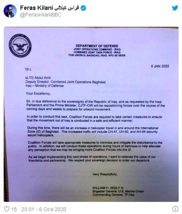 ABD Savunma Bakanı Irak'tan çıkmayacaklarını duyurdu