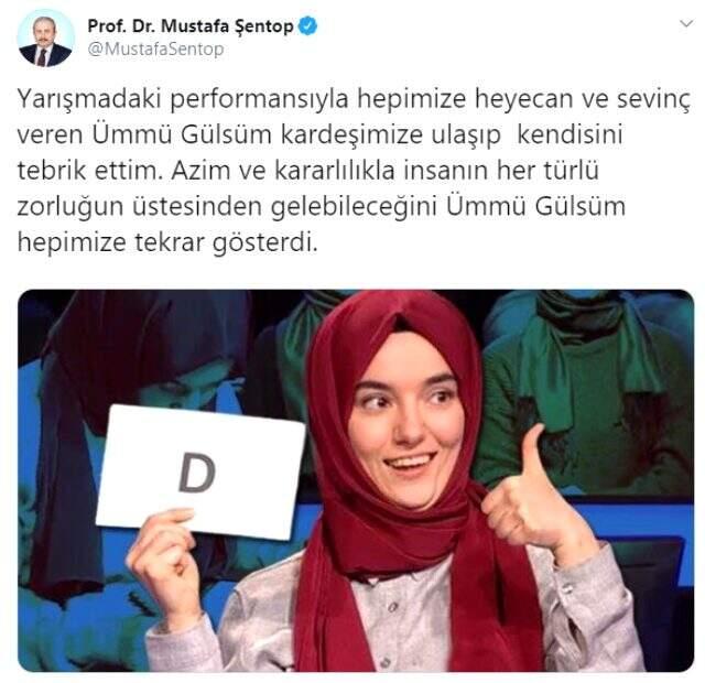 TBMM Başkanı Şentop'tan, Ümmü Gülsüm Genç'e tebrik telefonu