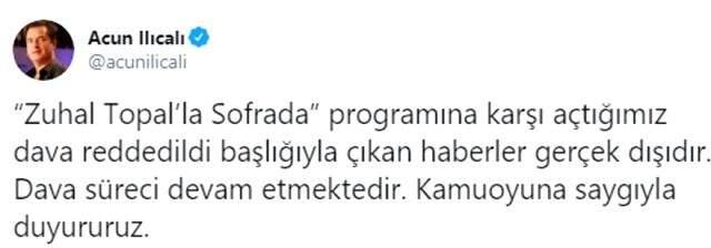 Acun Ilıcalı, "Zuhal Topal'la Sofrada" programına karşı açtıkları davanın reddedildiği iddialarını yalanladı.