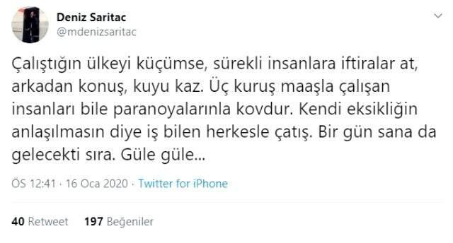 Fenerbahçe'nin eski tercümanı Deniz Sarıtaç, istifa sonrası Comolli'ye sosyal medyada tepki gösterdi