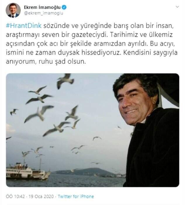 Ekrem İmamoğlu'ndan Hrant Dink paylaşımı: Bu acıyı, ismini ne zaman duysak hissediyoruz