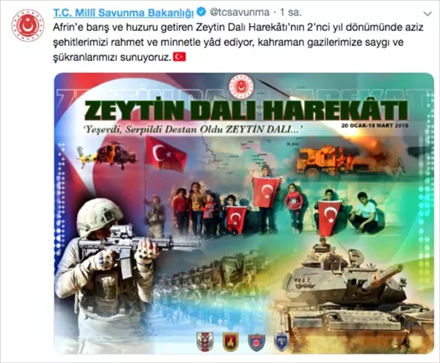 MSB'den Zeytin Dalı Harekatı'nın ikinci yıl dönümüne özel paylaşım