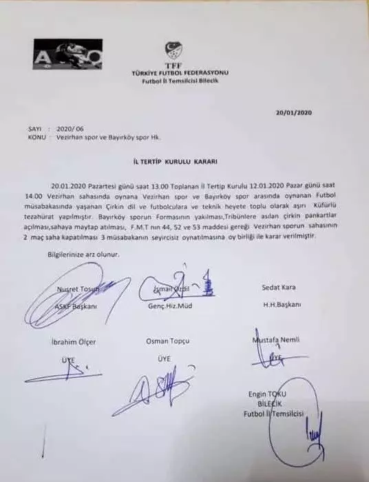 Olaylı maç sonrası Vezirhansspor'a ceza yağdı Olaylı maç sonrası Vezirhansspor'a ceza yağdı