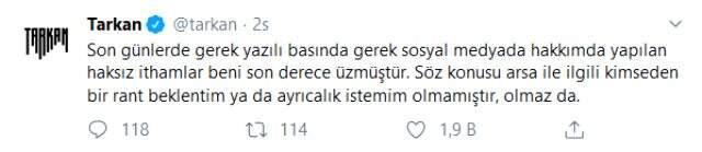Tarkan, 13 yıldır imar izni alamadığı arsaya ilişkin açıklama yaptı