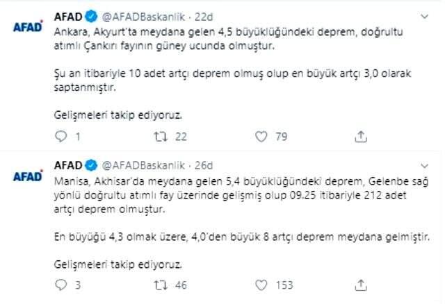 Son Dakika: Akhisar ve Ankara'daki depremler sonrası toplamda 232 artçı sarsıntı meydana geldi