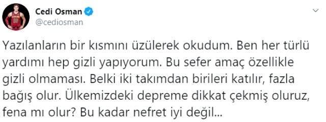 Cedi Osman'ın Elazığ depremi paylaşımı tepki çekti